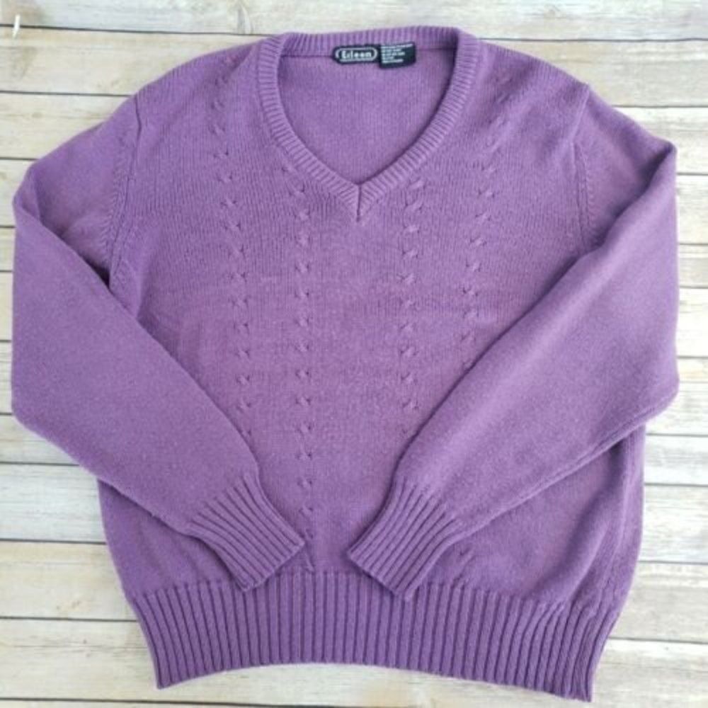 Eileen Fisher Vintage Sweater Womens Large Knit V Neck Purple